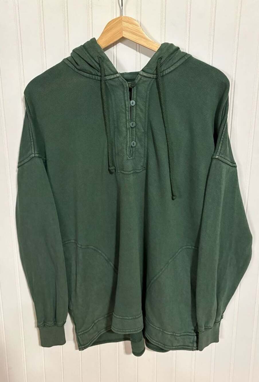 Aerie Henley Hoodie Size XS Green Cotton Slouchy Pullover